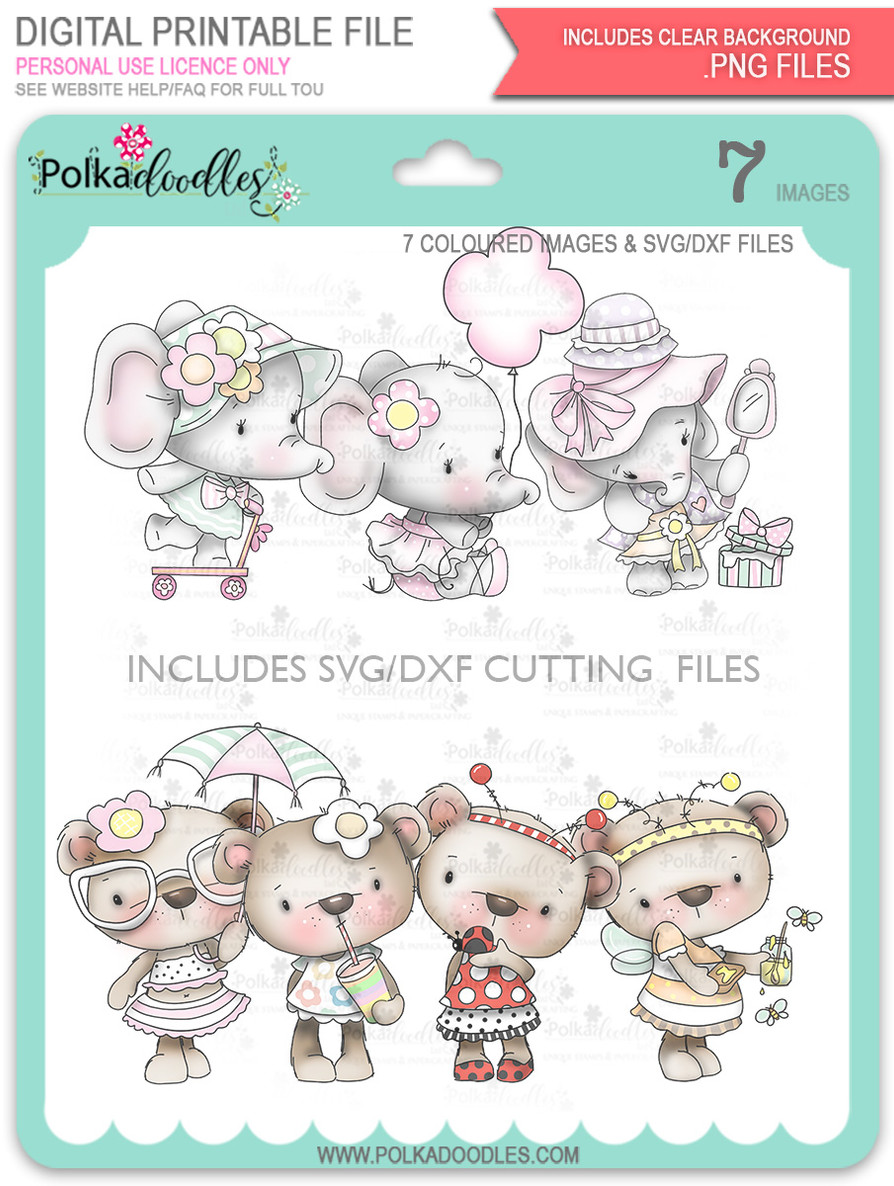 Too Cute Agnes & Bella PRECOLOURED digi stamp & SVG/DXF Cutting File bundle