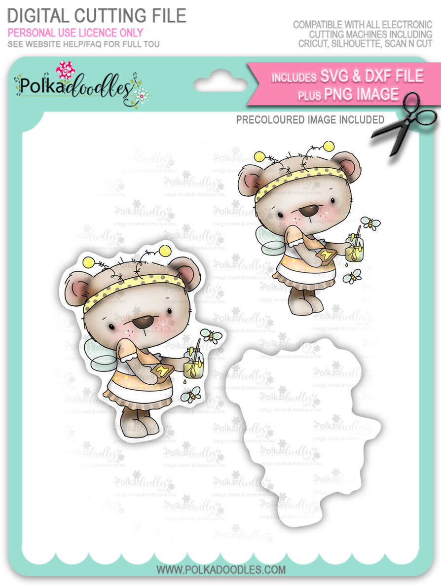 Bella Bear Bee Costume - Precoloured digi stamp, SVG/DXF Cutting File