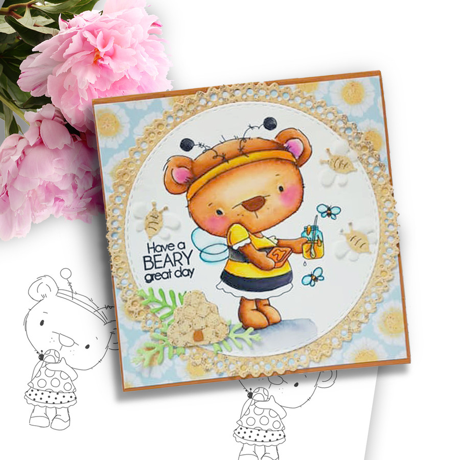 Bella Bear Bee Costume - Precoloured digi stamp, SVG/DXF Cutting File