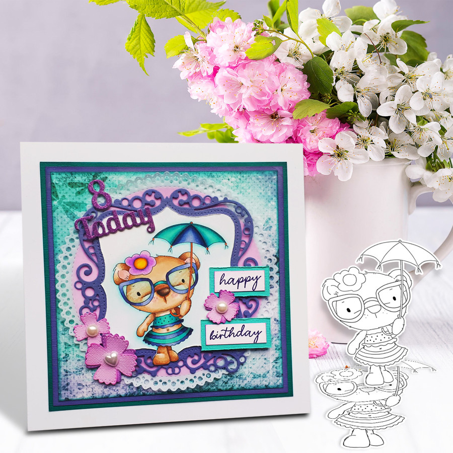 Bella Bear in the Sun - digi stamp, SVG/DXF Cutting File