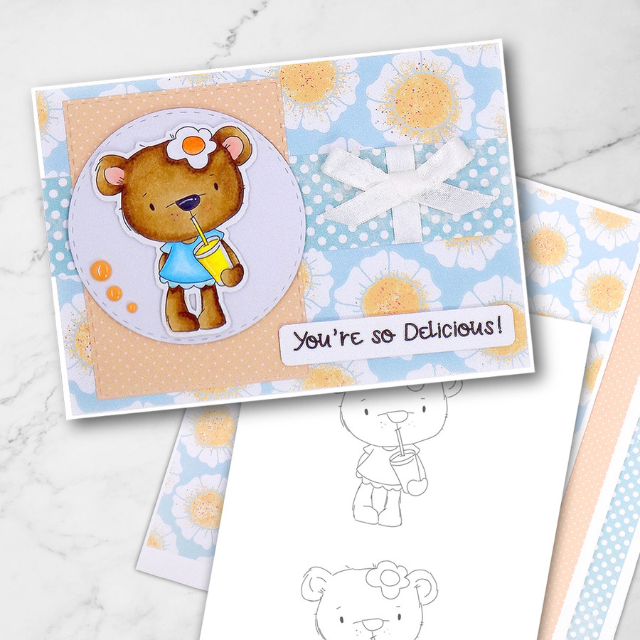 Bella Bear Milkshake - Precoloured digi stamp, SVG/DXF Cutting File