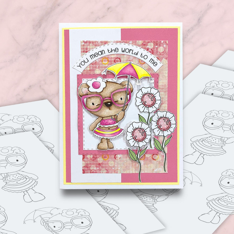 Bella Bear in the Sun - digi stamp, SVG/DXF Cutting File