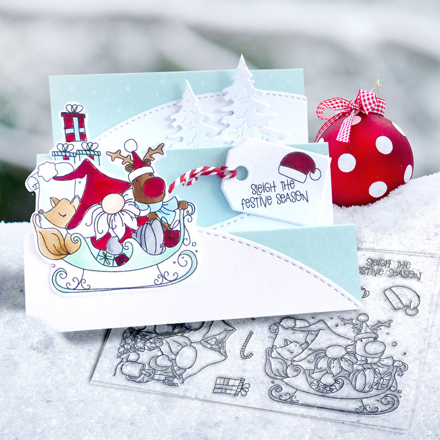 Sleigh The Season Christmas Holiday stamp set - 4x6"/A6 clear stamps for card making, crafts, scrapbooking