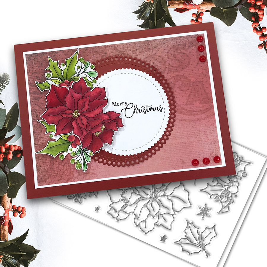 Merry Christmas Poinsettia Holiday stamp set