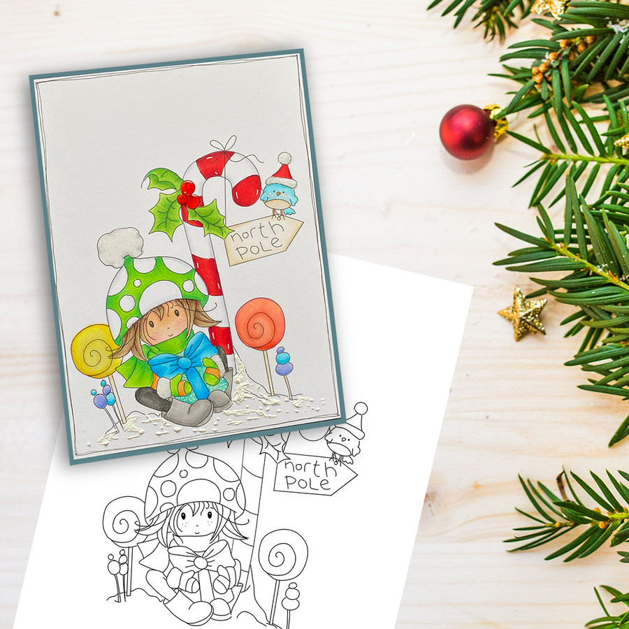 North Pole - precoloured Winnie North Pole digital stamp download including SVG file