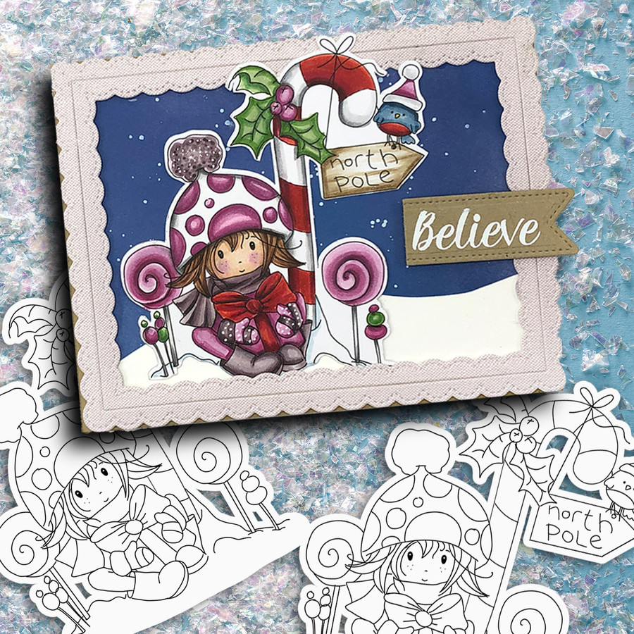 North Pole - precoloured Winnie North Pole digital stamp download including SVG file