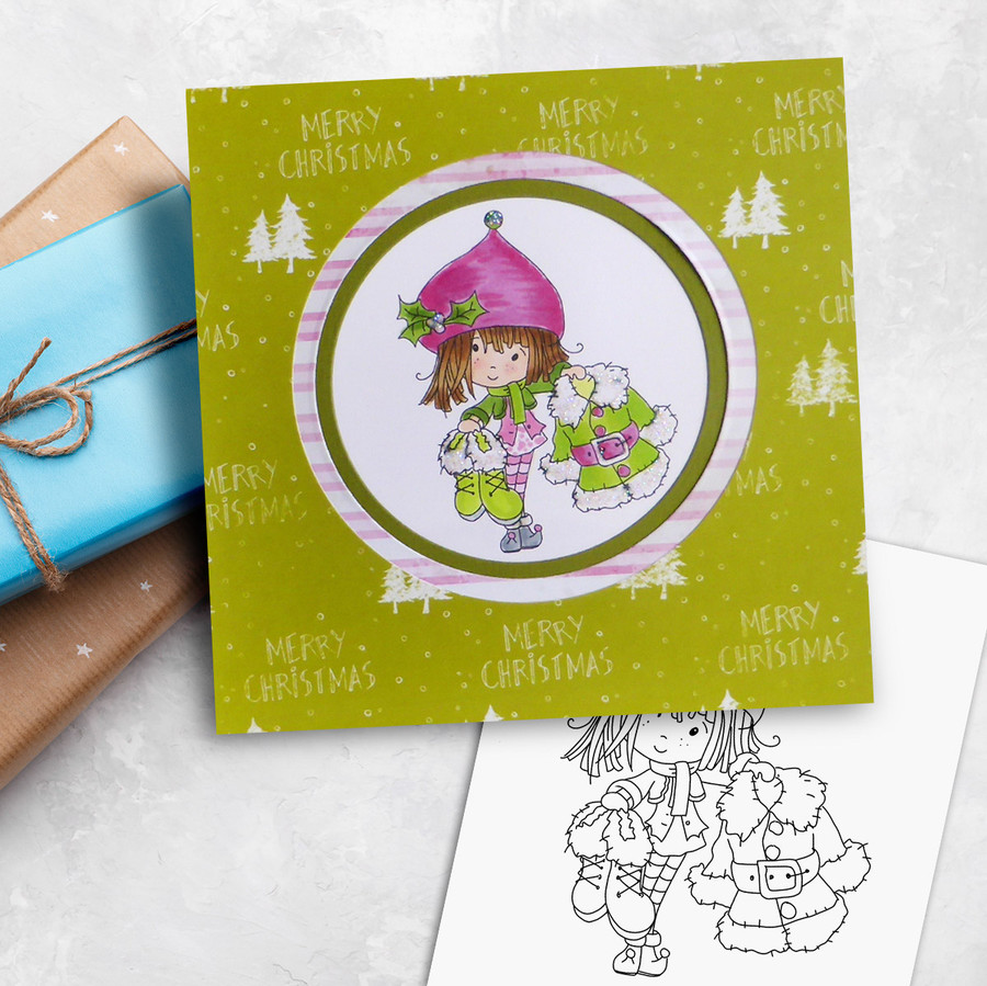 Santa's Suit - precoloured Winnie North Pole digital stamp download including SVG file