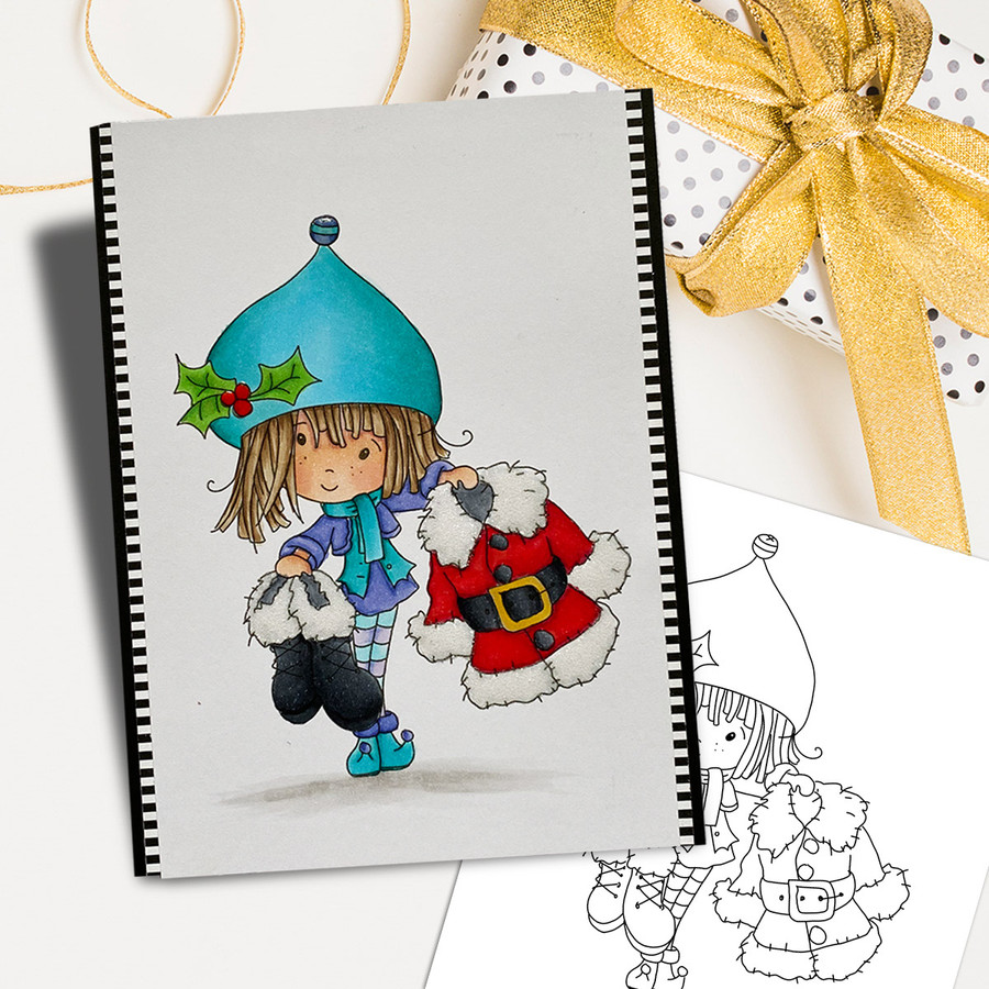Santa's Suit - precoloured Winnie North Pole digital stamp download including SVG file