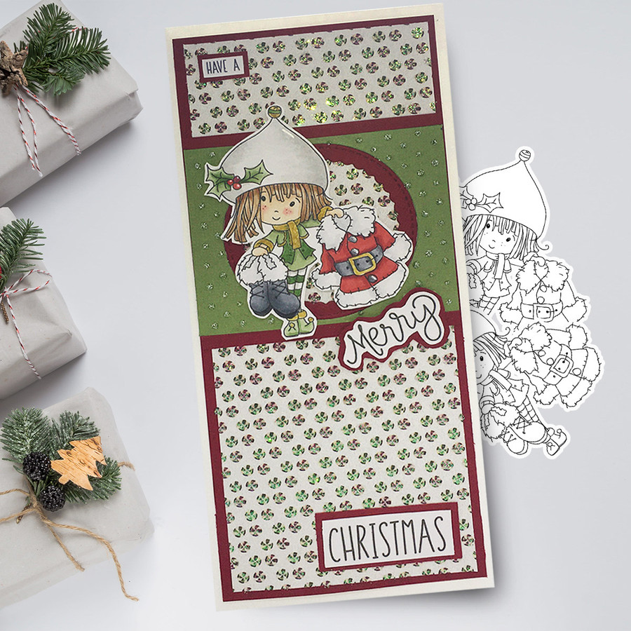 Santa's Suit - precoloured Winnie North Pole digital stamp download including SVG file