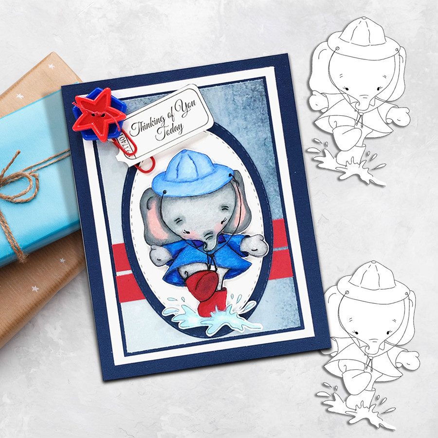Eli Elephant Splashing Puddles - Christmas Holiday Too Cute digital stamp download including SVG file