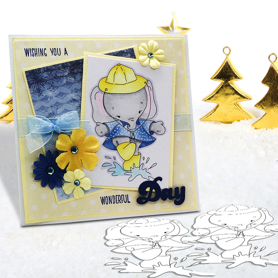 Eli Elephant Splashing Puddles - Christmas Holiday Too Cute digital stamp download including SVG file