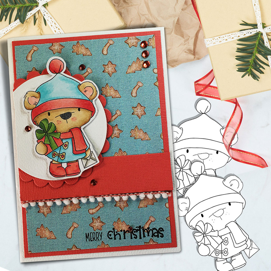 Bella Bear delivering Gifts - Christmas Holiday Too Cute digital stamp download including SVG file