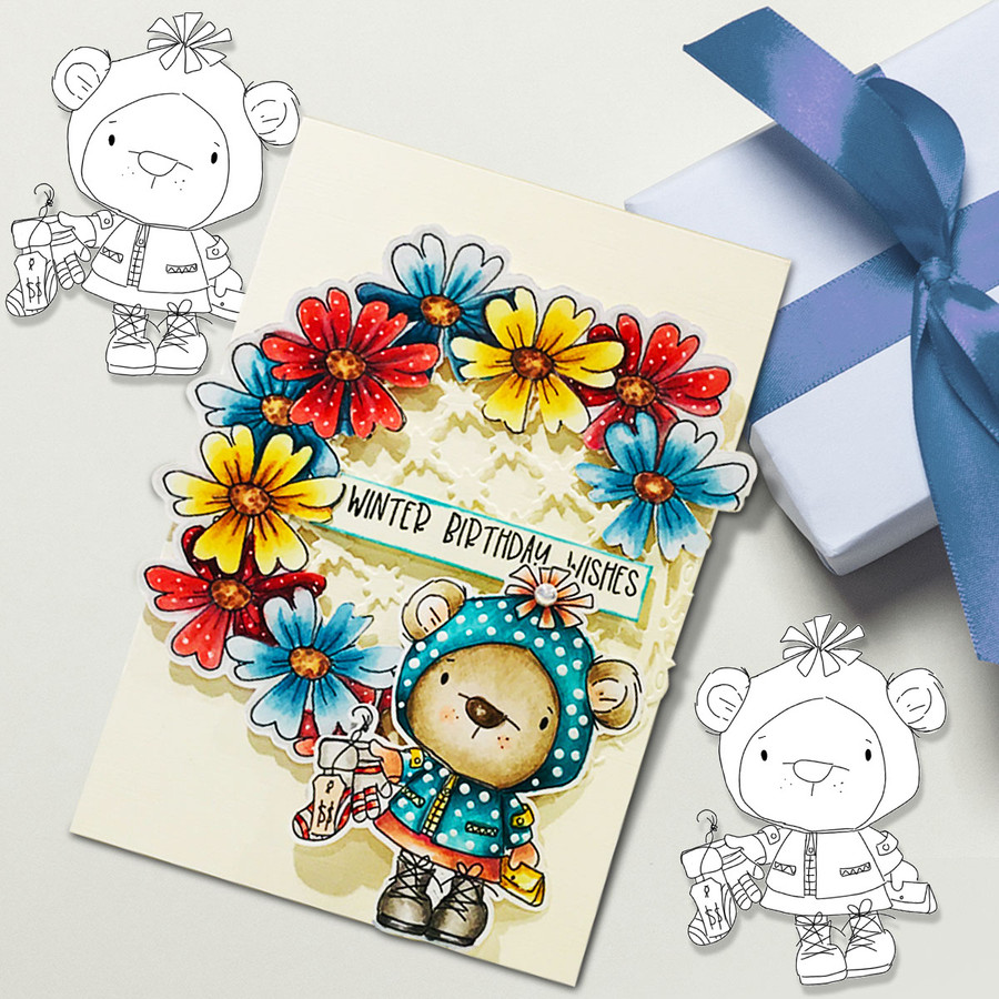 Bella Bear Christmas Shopping for Winter Gifts/Socks - Christmas Holiday Too Cute digital stamp download including SVG file