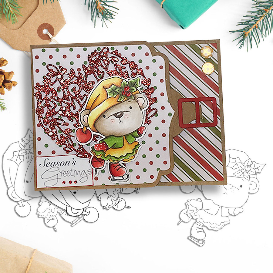 Bella Bear Ice Skating - Christmas Holiday Too Cute digital stamp download including SVG file