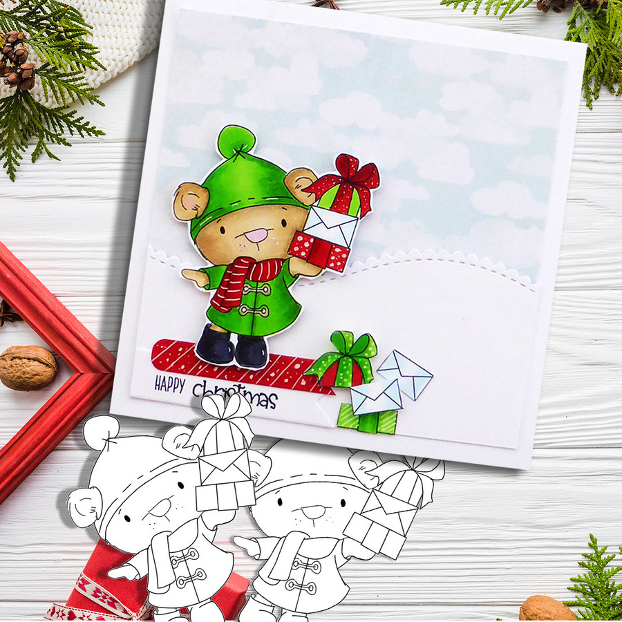 Bella Bear with lots of Parcels/Gifts - Christmas Holiday Too Cute digital stamp download including SVG file