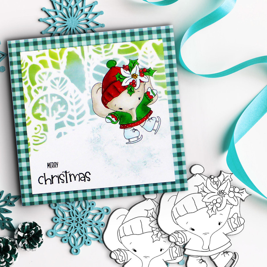 Agnes Elephant Ice Skating - Christmas Holiday Too Cute digital stamp download including SVG file