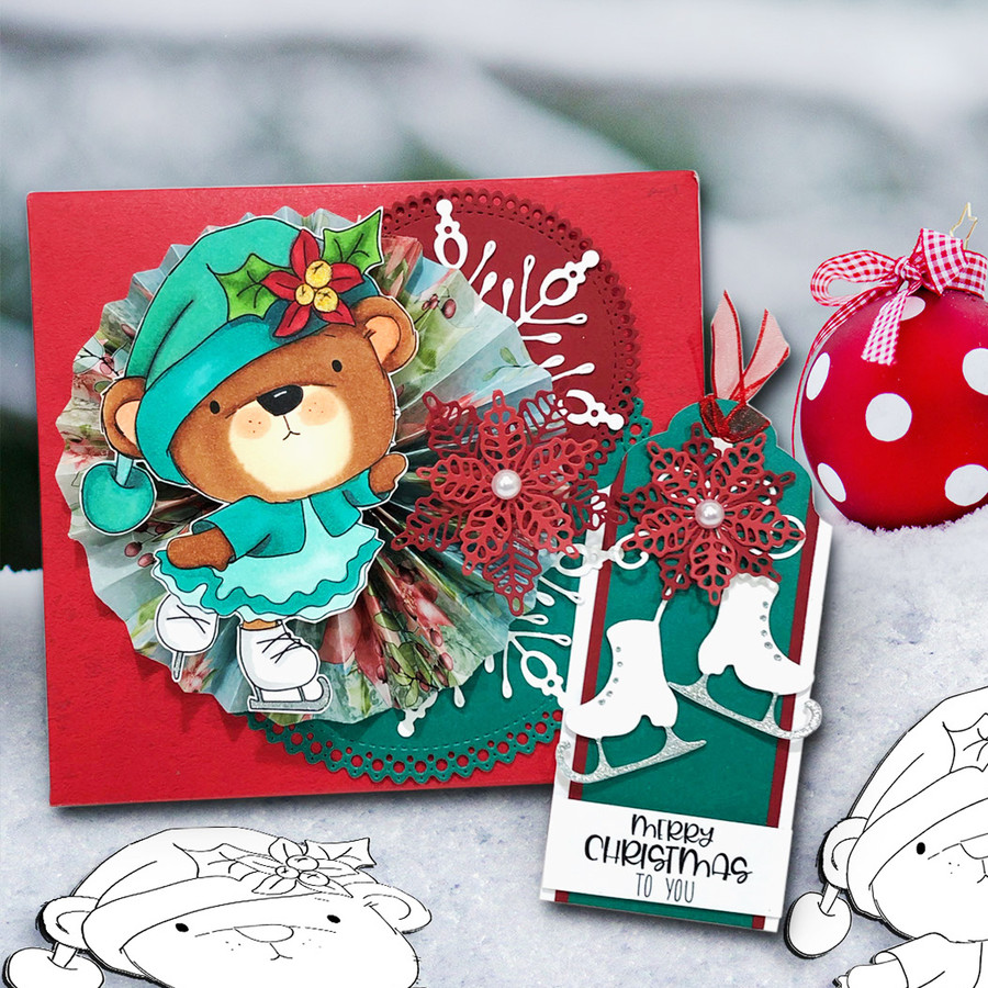 Bella Bear Ice Skating - Christmas Holiday Too Cute digital stamp download including SVG file
