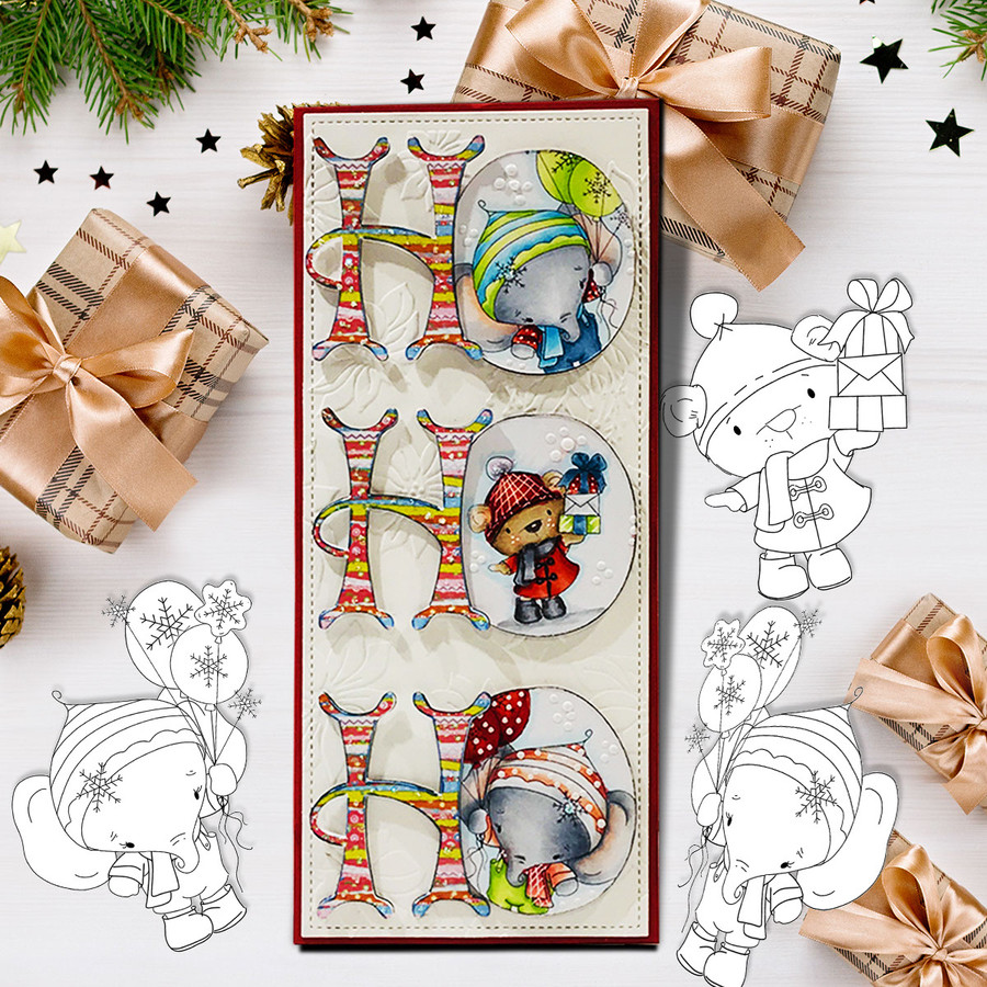 Bella Bear with lots of Parcels/Gifts - Christmas Holiday Too Cute digital stamp download including SVG file