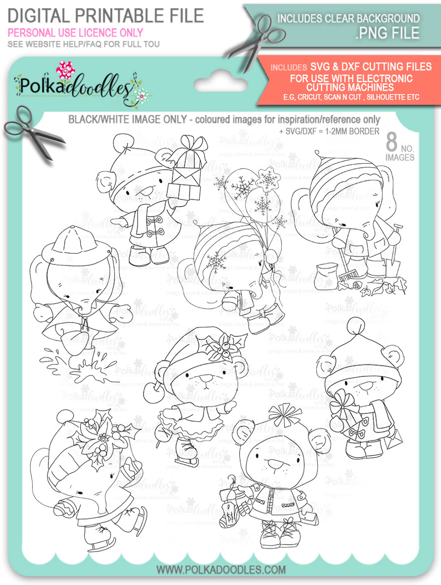 Too Cute Winter Wonders Bears & Elephants Bundle - Christmas Holiday Too Cute digital stamp downloads including SVG files