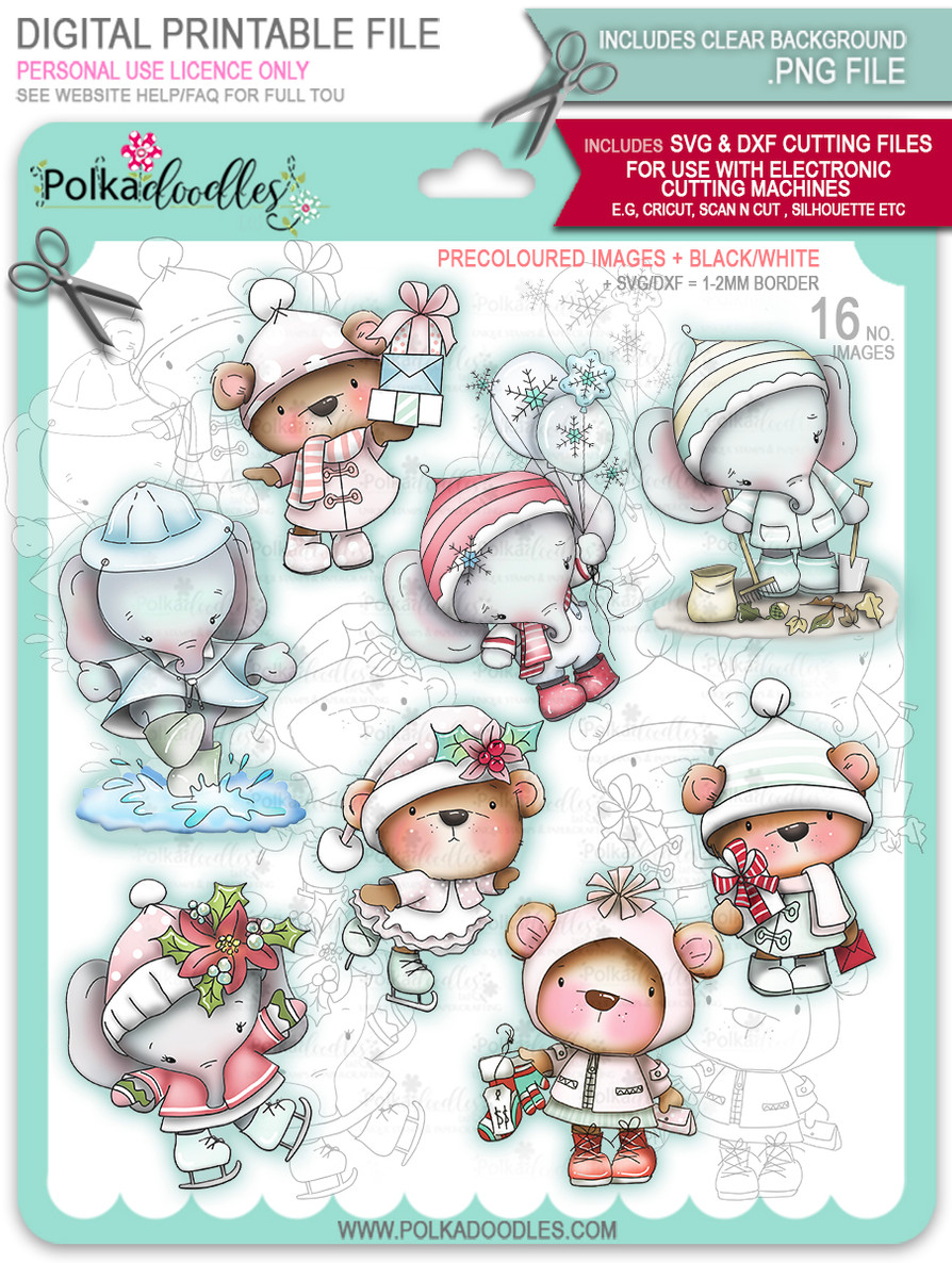 Too Cute Winter Wonders Bears & Elephants Big Kahuna Bundle - Christmas Holiday Too Cute digital stamp downloads including SVG files