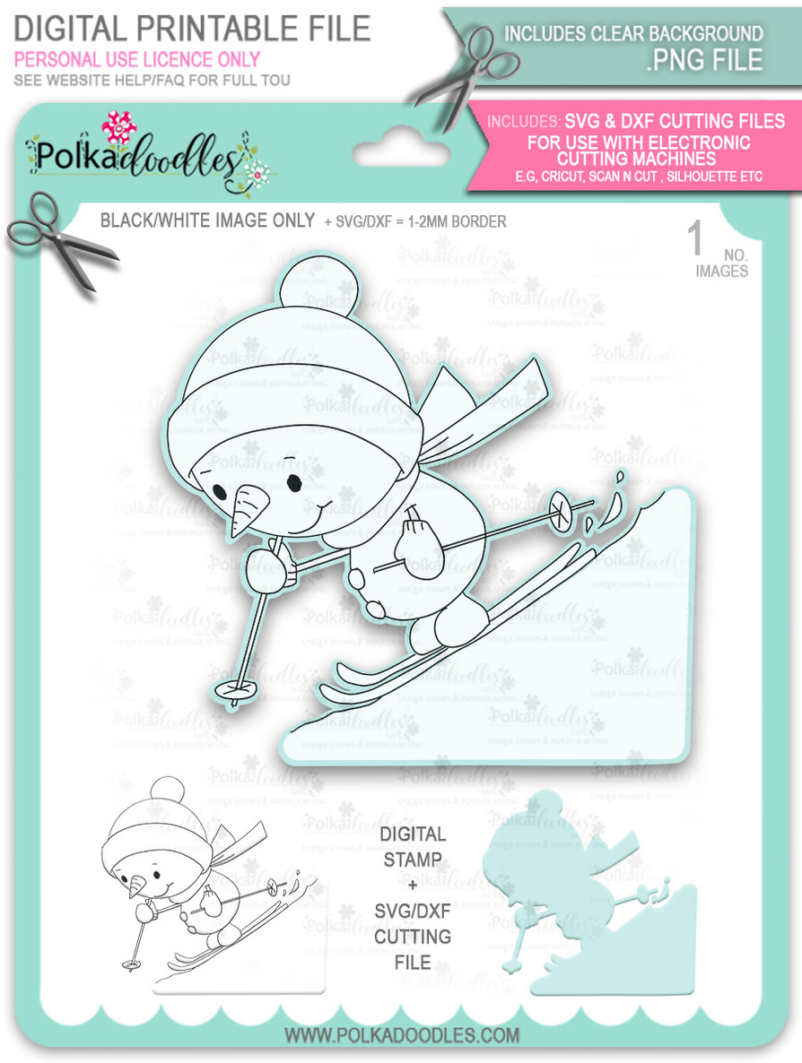 Ski Time! Too Cute digital stamp download including SVG file