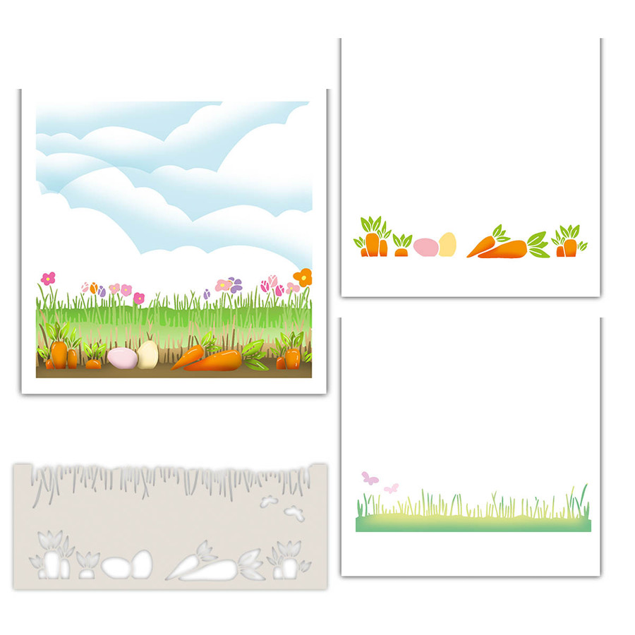 Spring Borders Stencil (PD8131) for creating scenes featuring carrots and grass project ideas