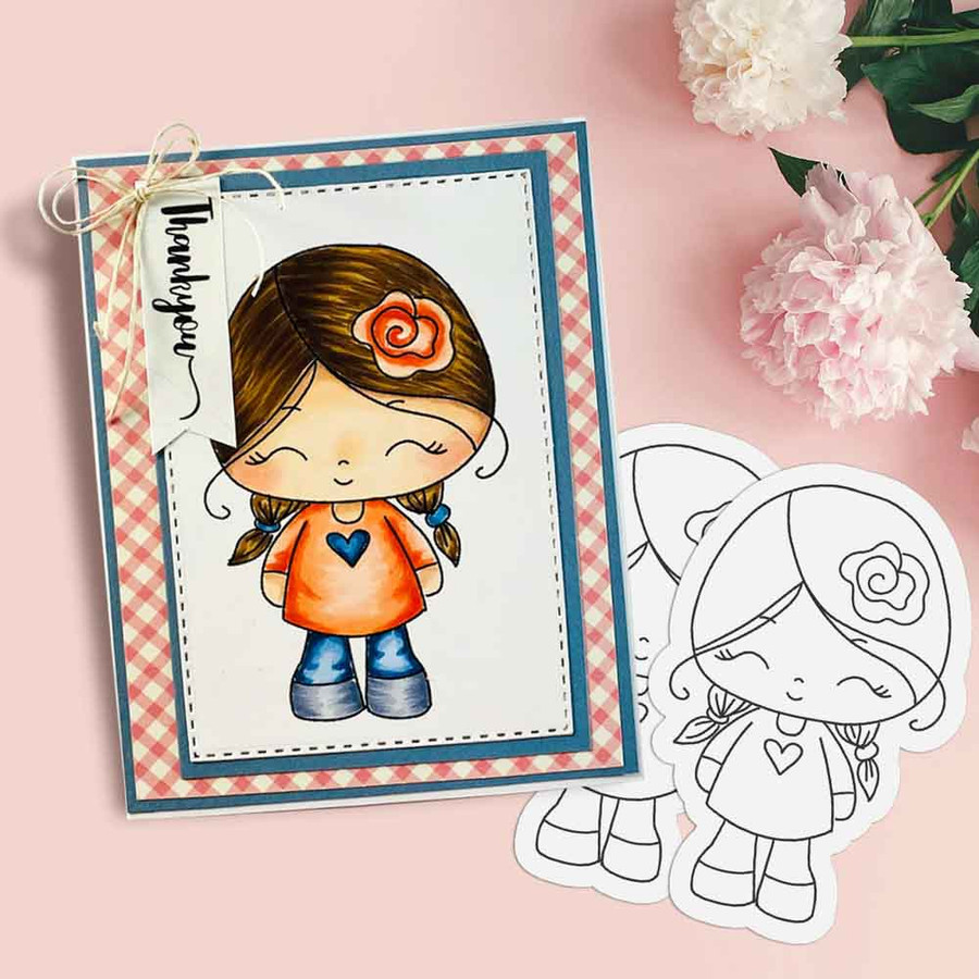 Honeypie cutiepie - deep skin/hair precoloured digital stamp printable download with free SVG /DXF file included