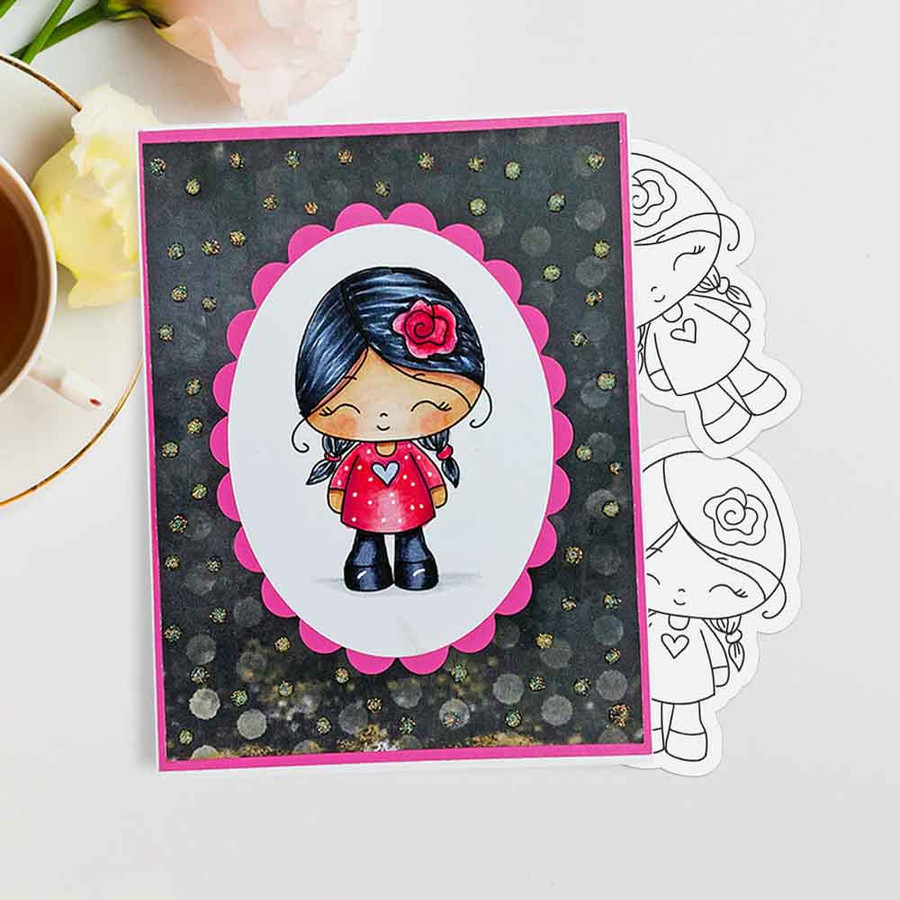 Honeypie cutiepie - light skin/hair precoloured digital stamp printable download with free SVG /DXF file included