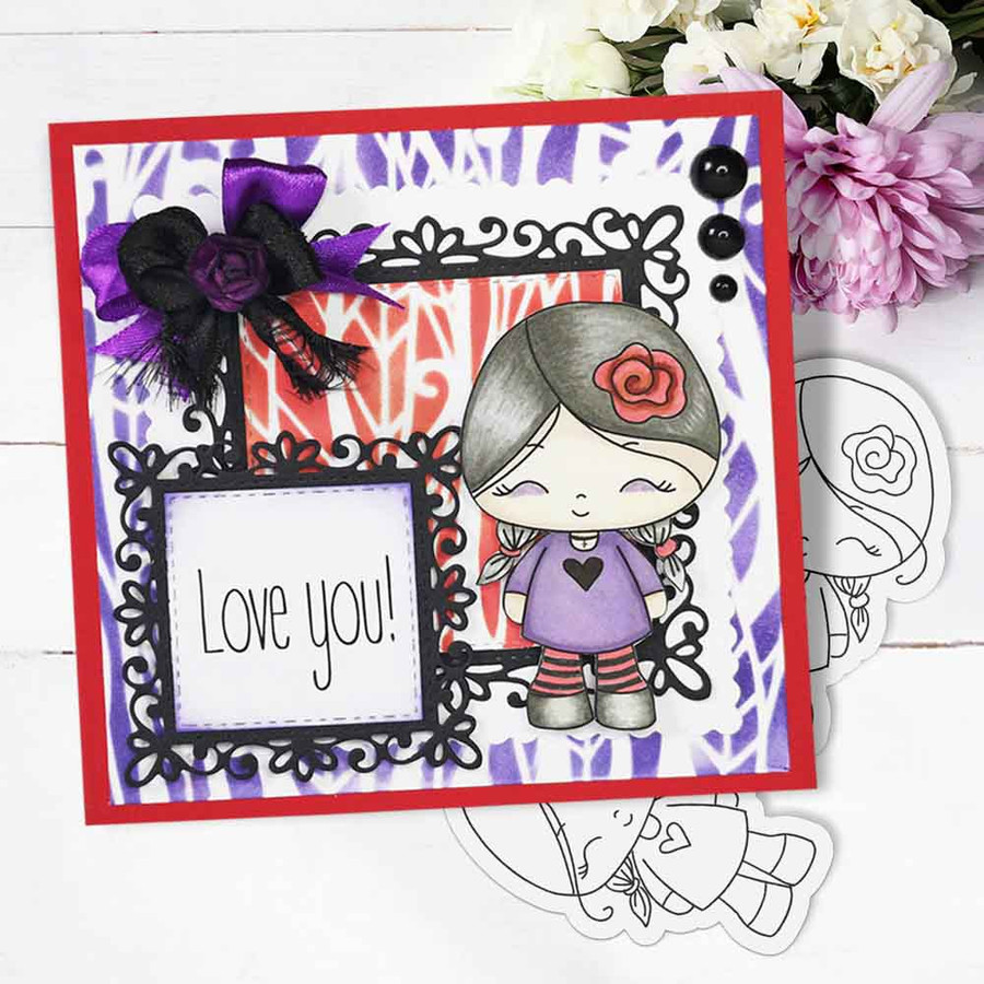 Honeypie cutiepie - light skin/hair precoloured digital stamp printable download with free SVG /DXF file included