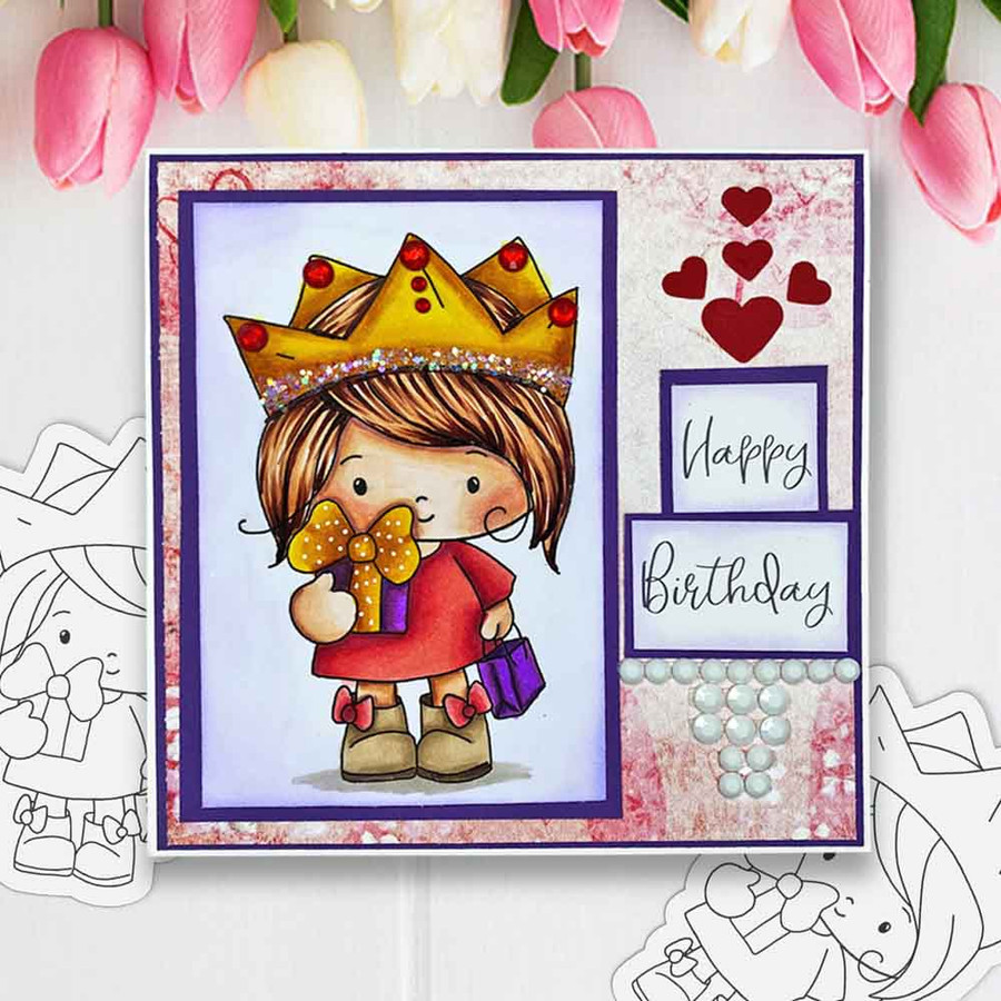 Honeypie Birthday Girl - black/white digital stamp printable download with free SVG /DXF file included