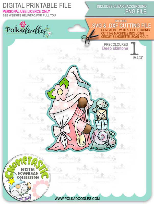 Gnometastic Snails Pace - deep skin PRECOLOURED digital stamp printable download with free SVG /DXF file included