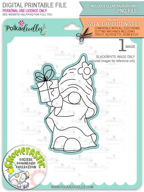 Gnometastic Birthday Gift - digital stamp printable download with free SVG /DXF file included