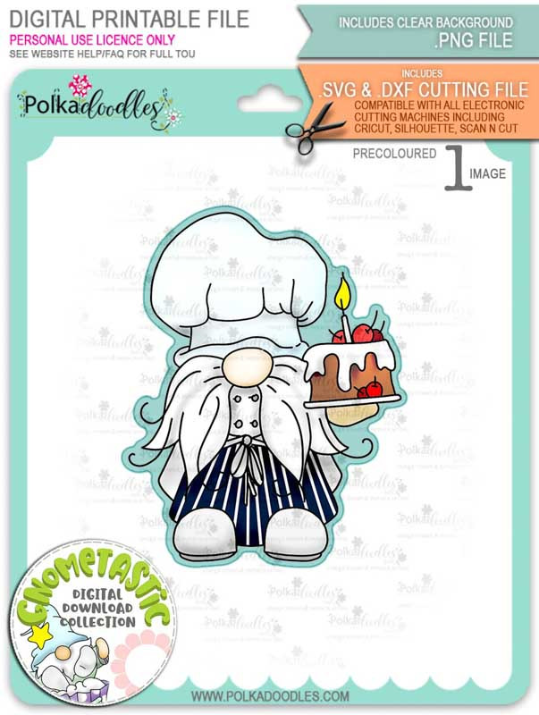 Gnometastic Birthday Cake - light skin PRECOLOURED digital stamp printable download with free SVG /DXF file included