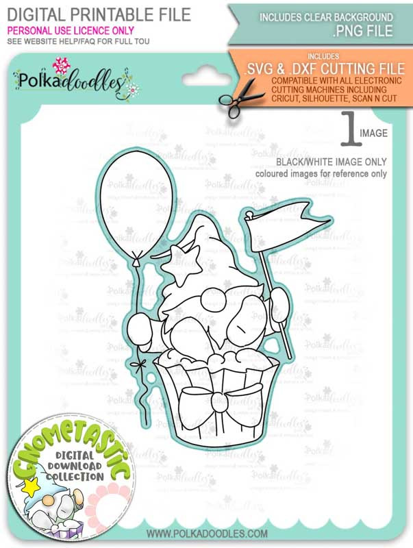 Gnometastic Birthday Surprise -  digital stamp printable download with free SVG /DXF file included
