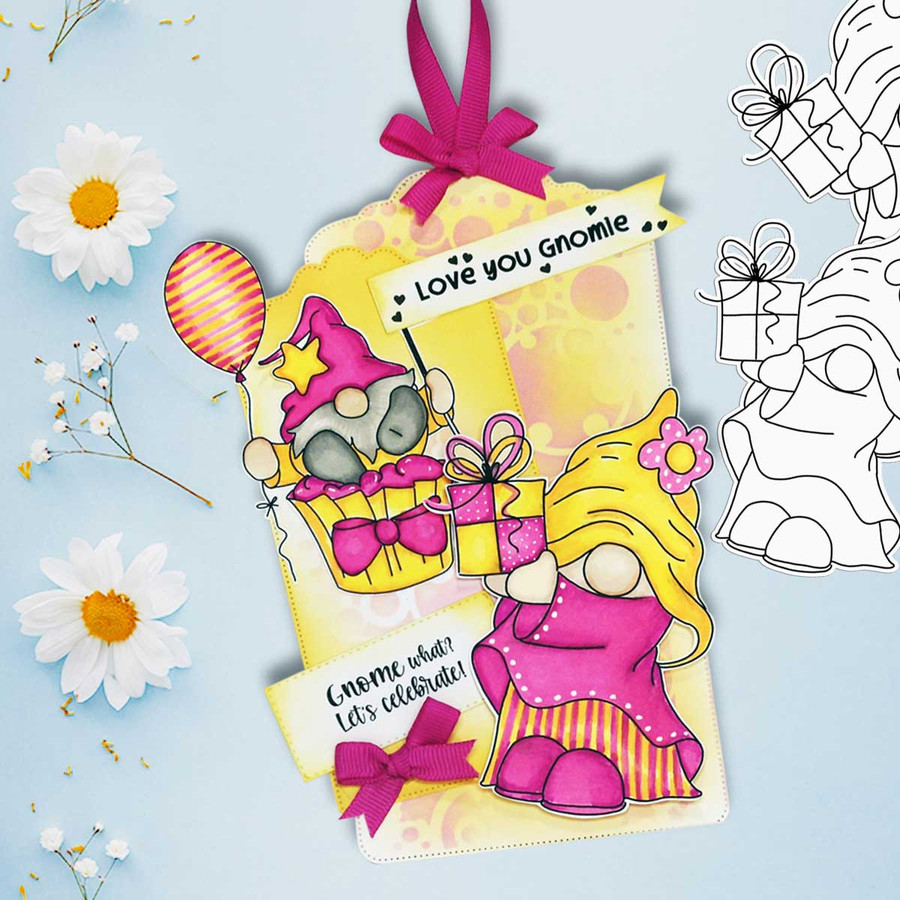 Gnometastic Birthday Surprise - digital stamp printable download with free SVG /DXF file included