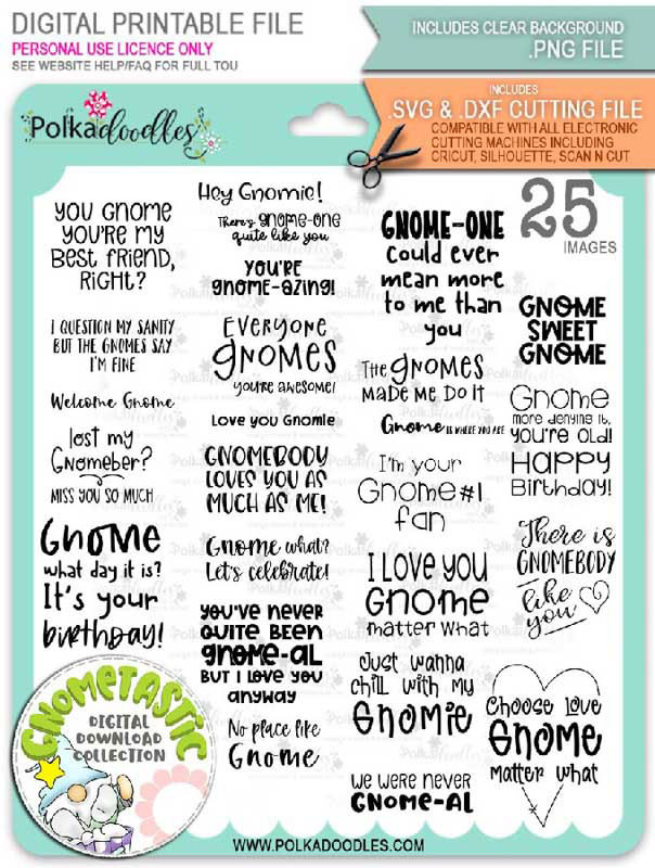 Gnome-tastic Sentiments printable downloads with free SVG /DXF files