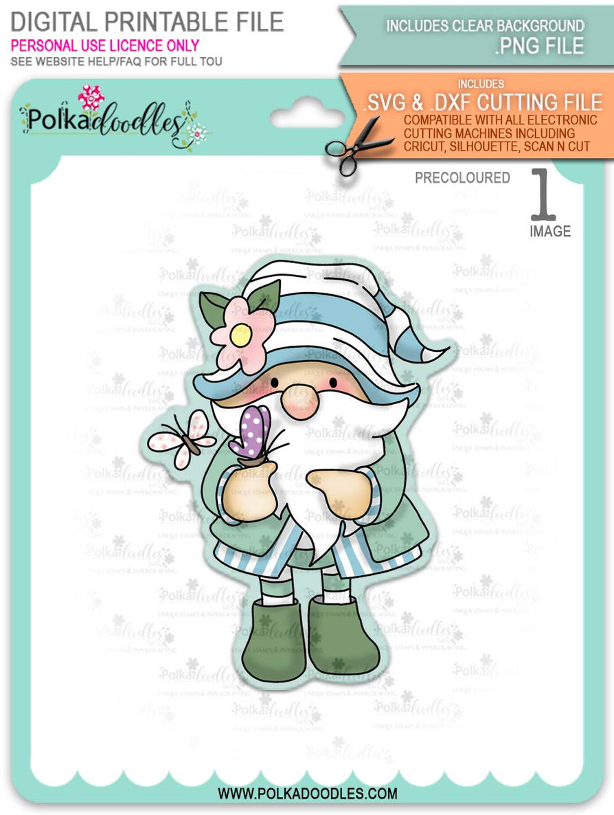 Butterfly Gnome - PRECOLOURED printable downloads with free SVG /DXF files