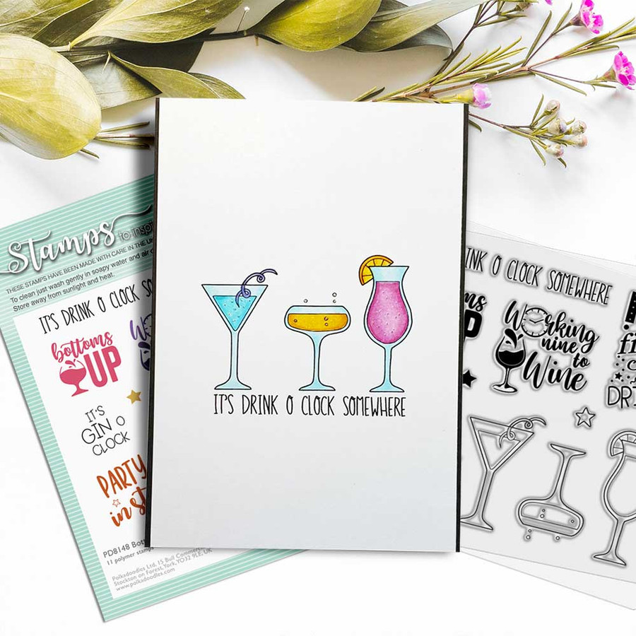 Bottoms Up - cocktail party celebration wine and prosecco theme card idea
