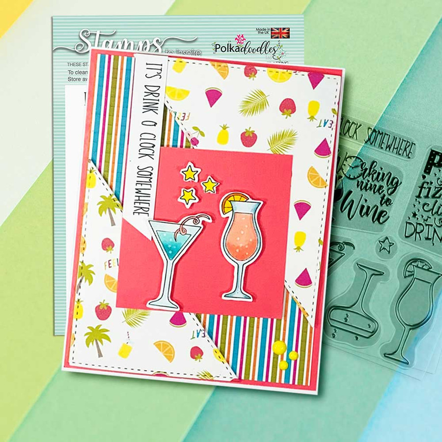 Bottoms Up - cocktail party celebration wine and prosecco theme 4 x 4" Stamp set