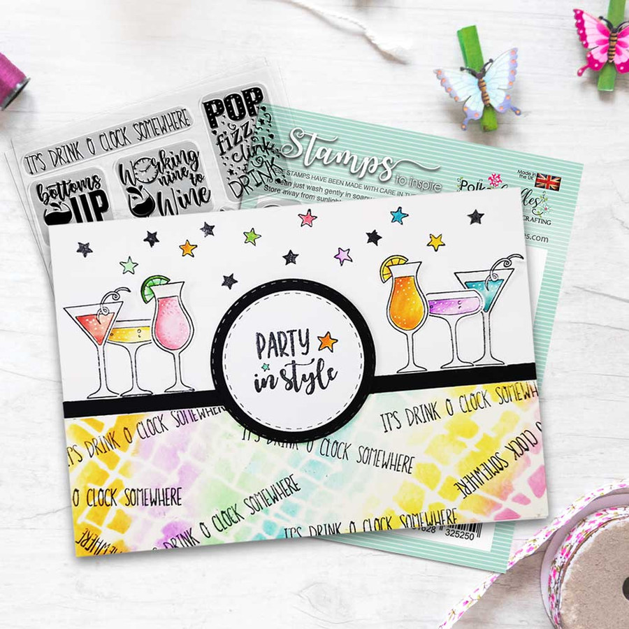 Bottoms Up - cocktail party celebration wine and prosecco theme 4 x 4" Stamp set