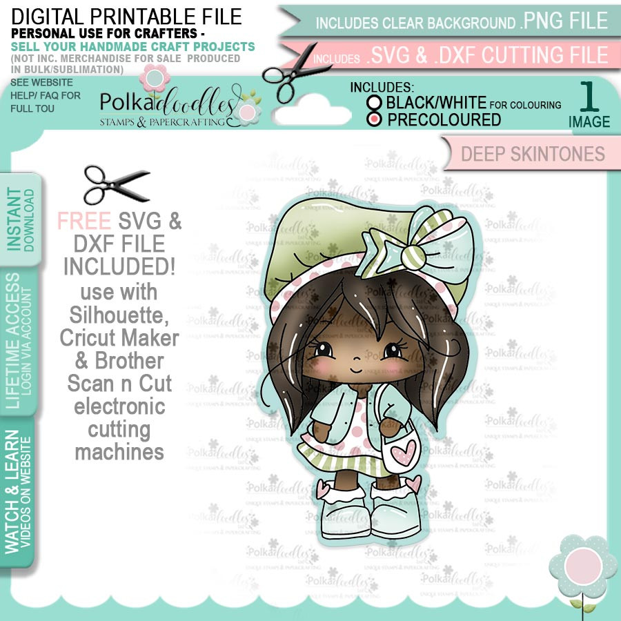 Out and About - Honeypie (precolored deep skintones)- printable downloads with free SVG /DXF files