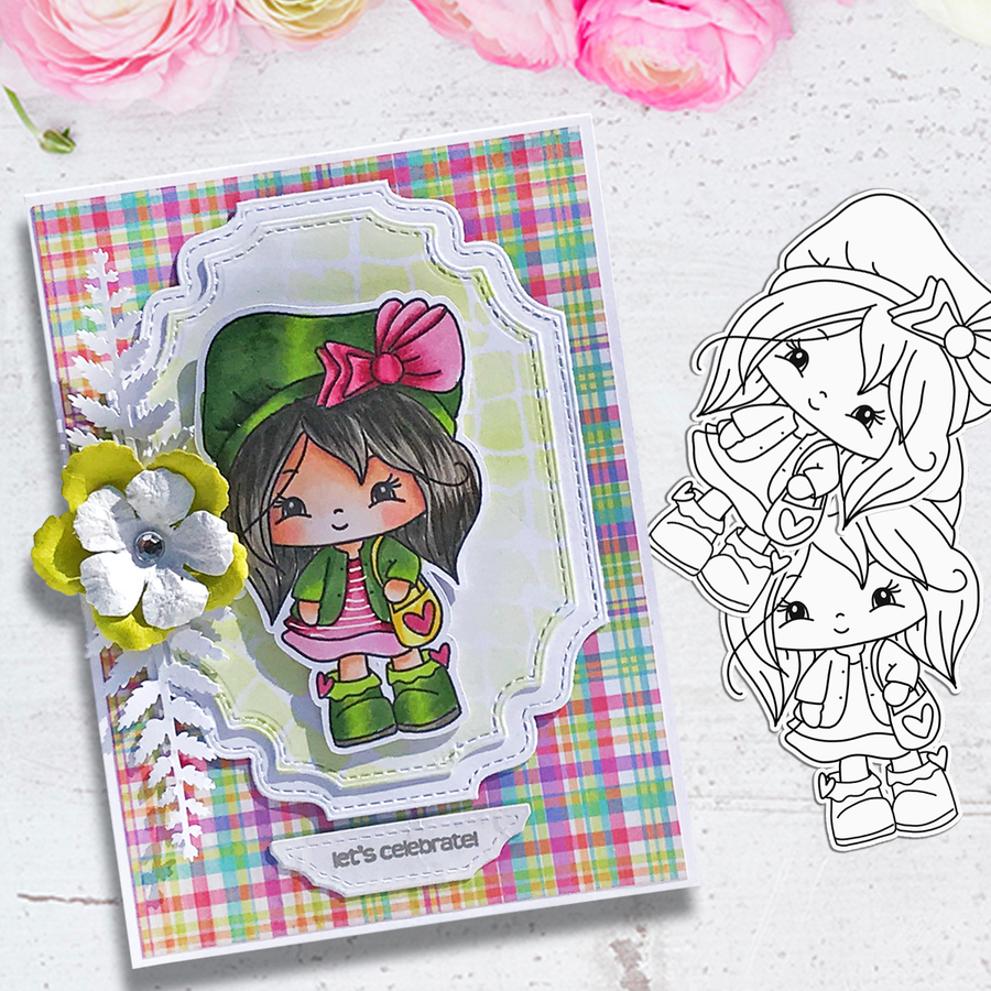 Out and About - Honeypie (precolored light skintones)- printable downloads with free SVG /DXF files