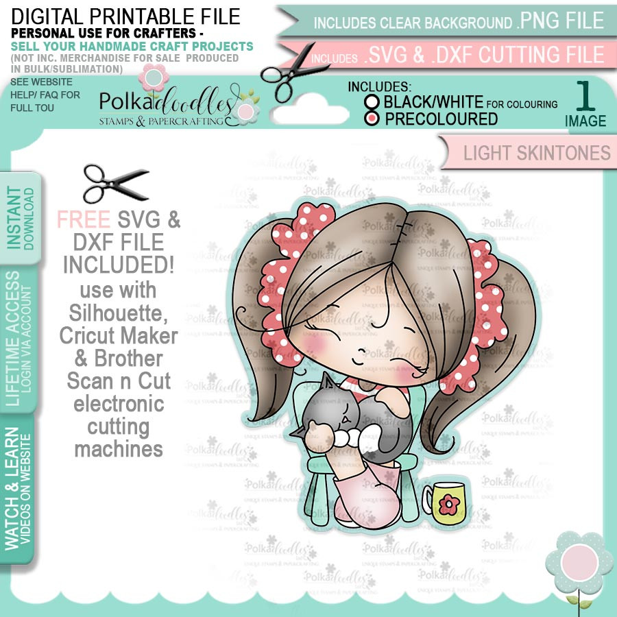 Cat Naps - Honeypie (precolored light skintones)- printable downloads with free SVG /DXF files