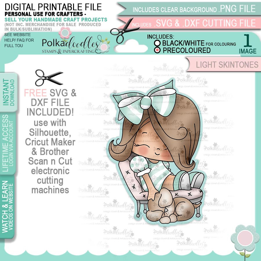 Doggy Tails - Honeypie (precolored light skintones)- printable downloads with free SVG /DXF files