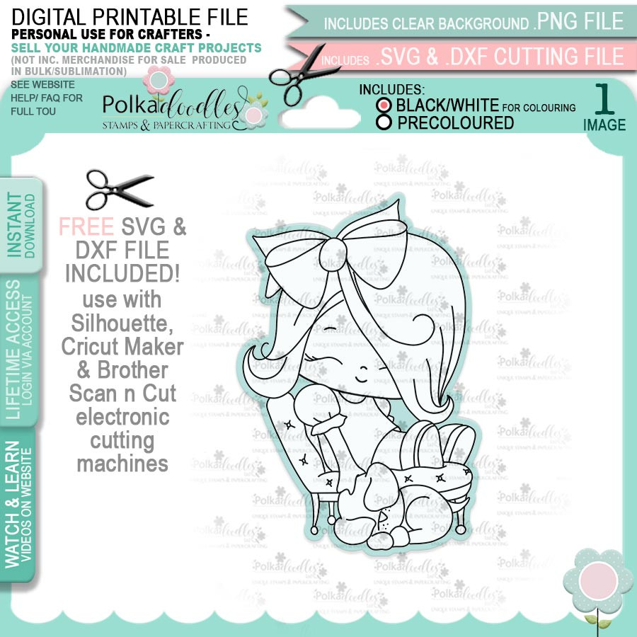 Doggy Tails - Honeypie (black & white digi stamp)- printable downloads with free SVG /DXF files