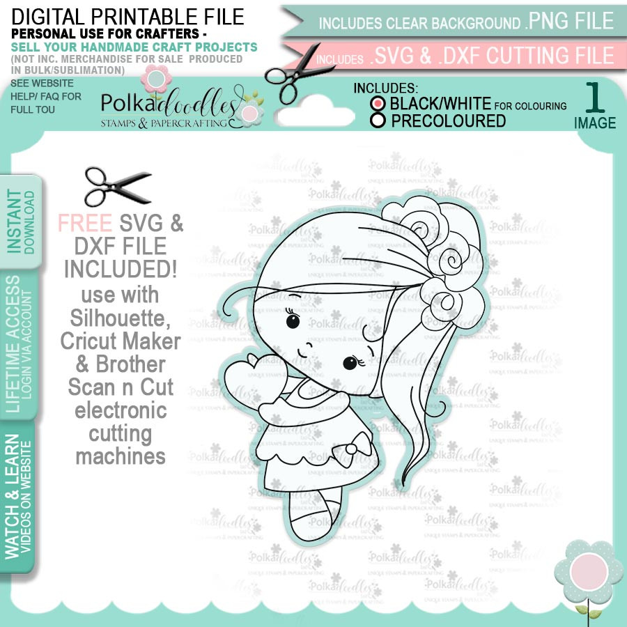 Love Heart - Honeypie (black & white digi stamp)- printable downloads with free SVG /DXF files