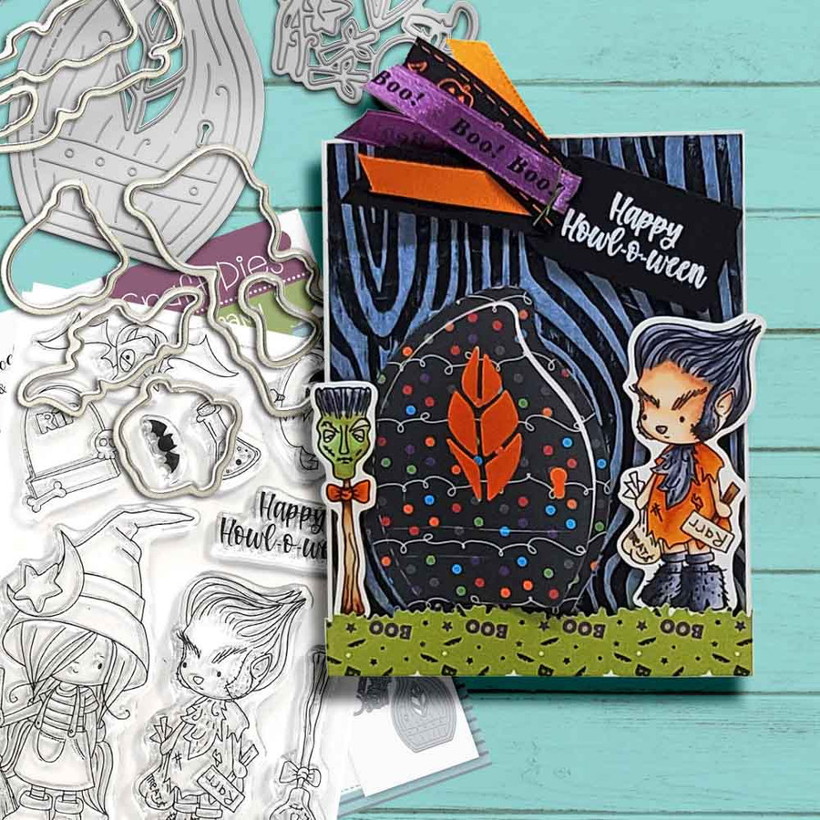 Happy Howl-o-ween 4 x 6"/A6 Stamp set - Matchables clear Halloween spooky stamps for card making, crafts, scrapbooking