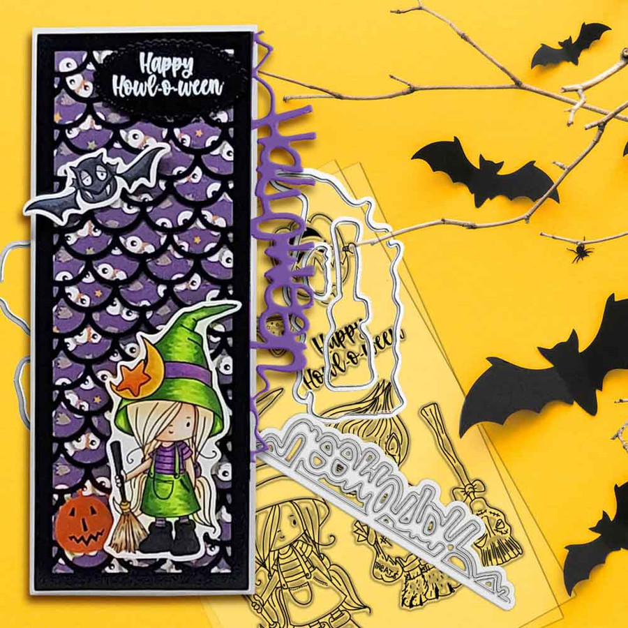 Happy Howl-o-ween 4 x 6"/A6 Stamp set - Matchables clear Halloween spooky stamps for card making, crafts, scrapbooking