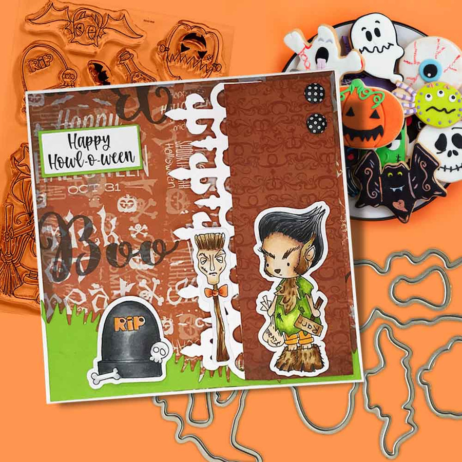 Happy Howl-o-ween 4 x 6"/A6 Stamp set - Matchables clear Halloween spooky stamps for card making, crafts, scrapbooking