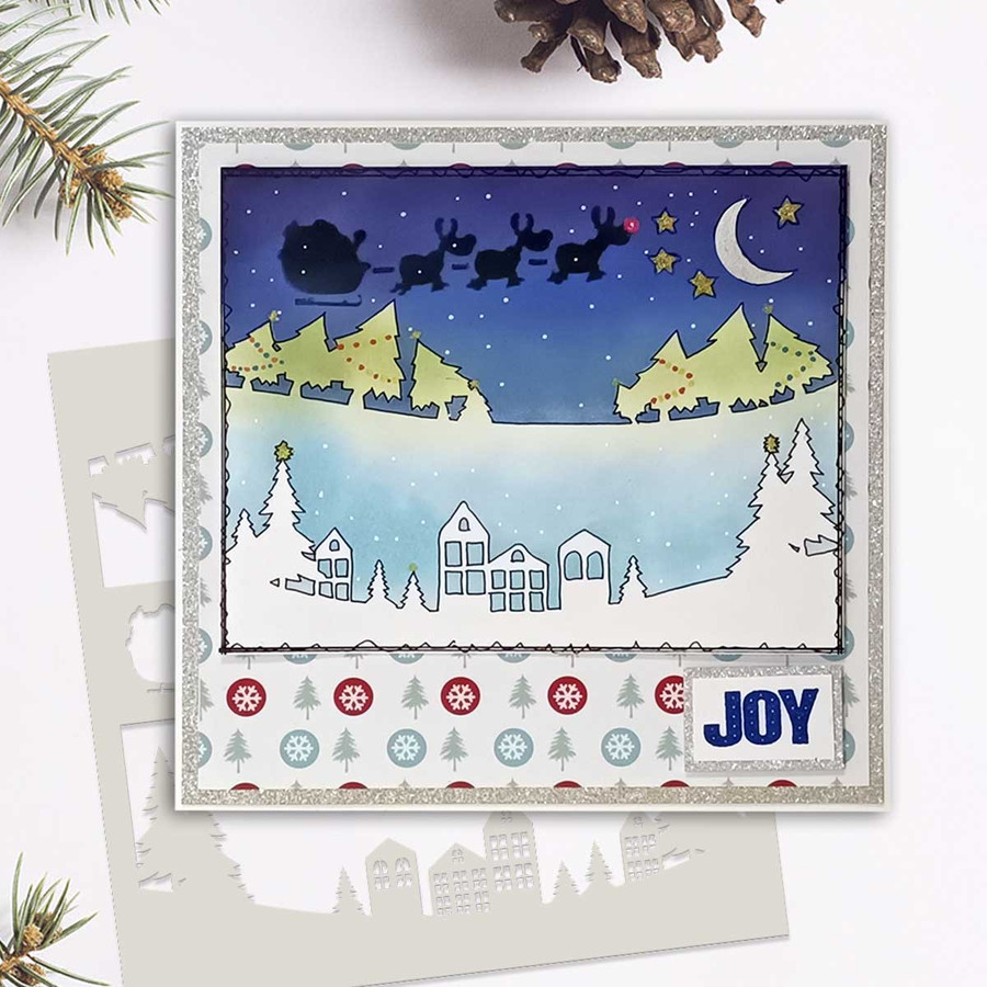 Scenic Christmas stencil 6 x 6"
